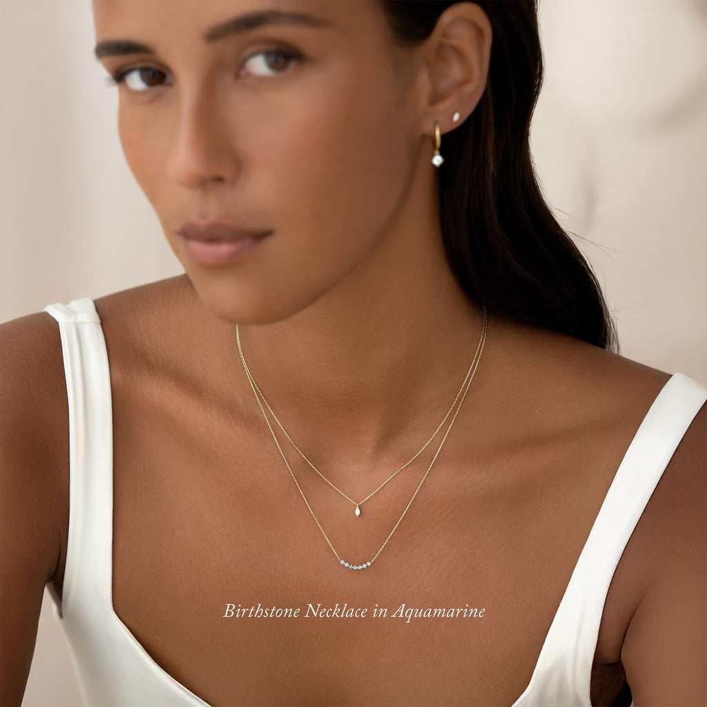 March Birthstone Necklace 14k Gold - Ombre Aquamarine | Linjer Jewelry