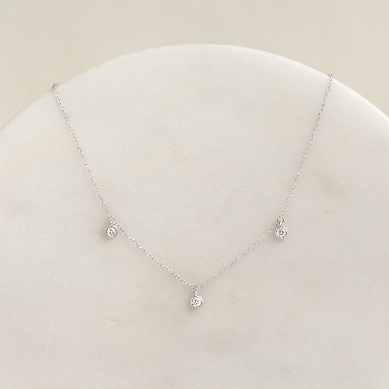 Lab Grown 3-Diamond Necklace White Gold - Eira | Linjer Jewelry