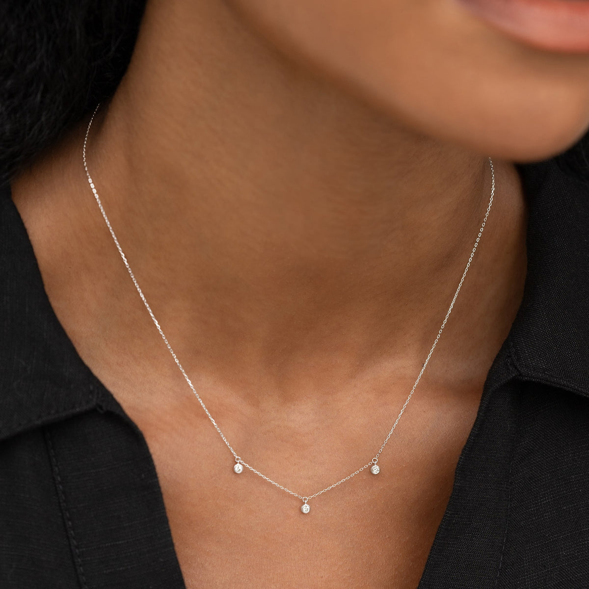 Lab Grown 3-Diamond Necklace White Gold - Eira