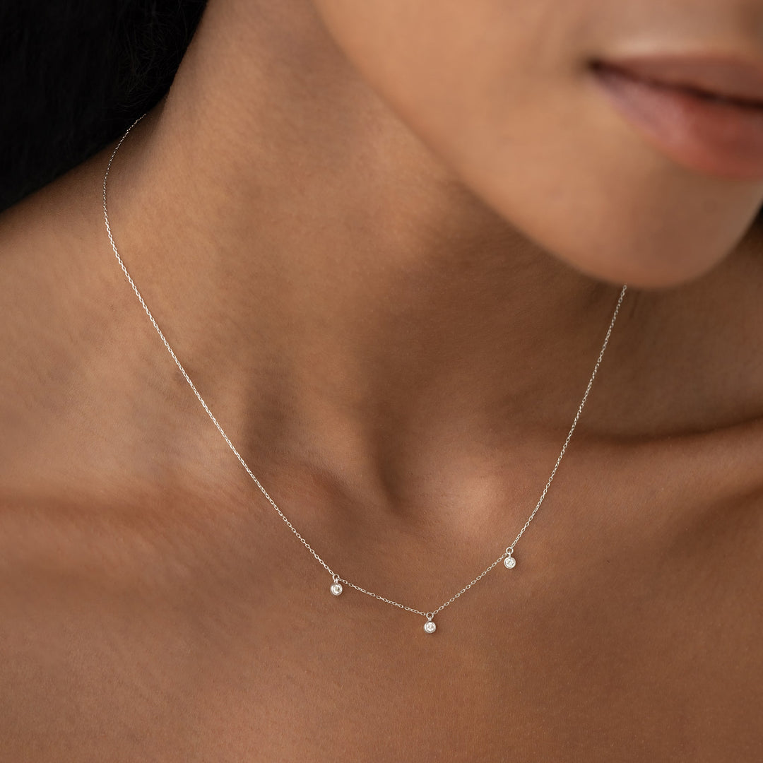 Lab Grown 3-Diamond Necklace White Gold - Eira | Linjer Jewelry