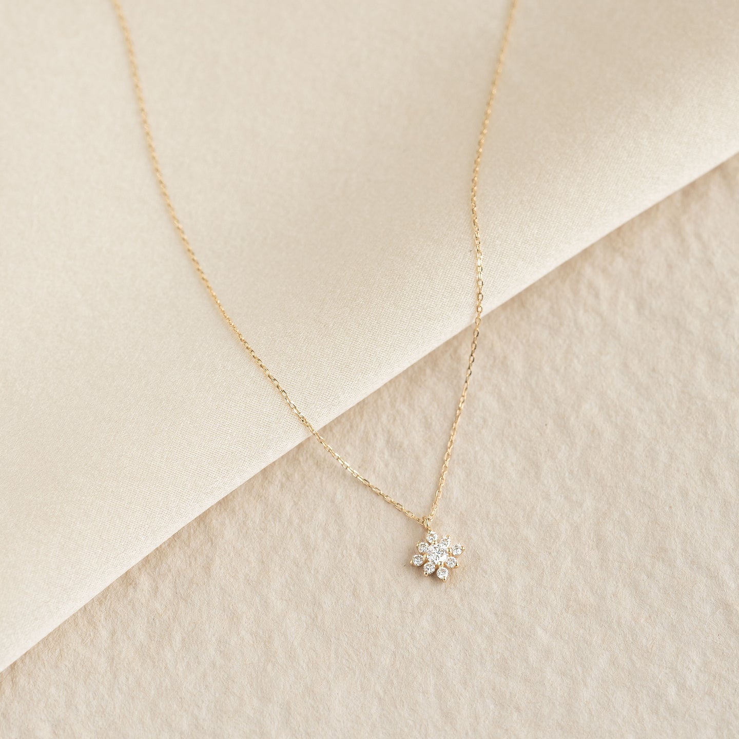 Flower Diamond Pendant Necklace 14k Gold - Fiorella with a delicate floral diamond cluster on a fine gold chain