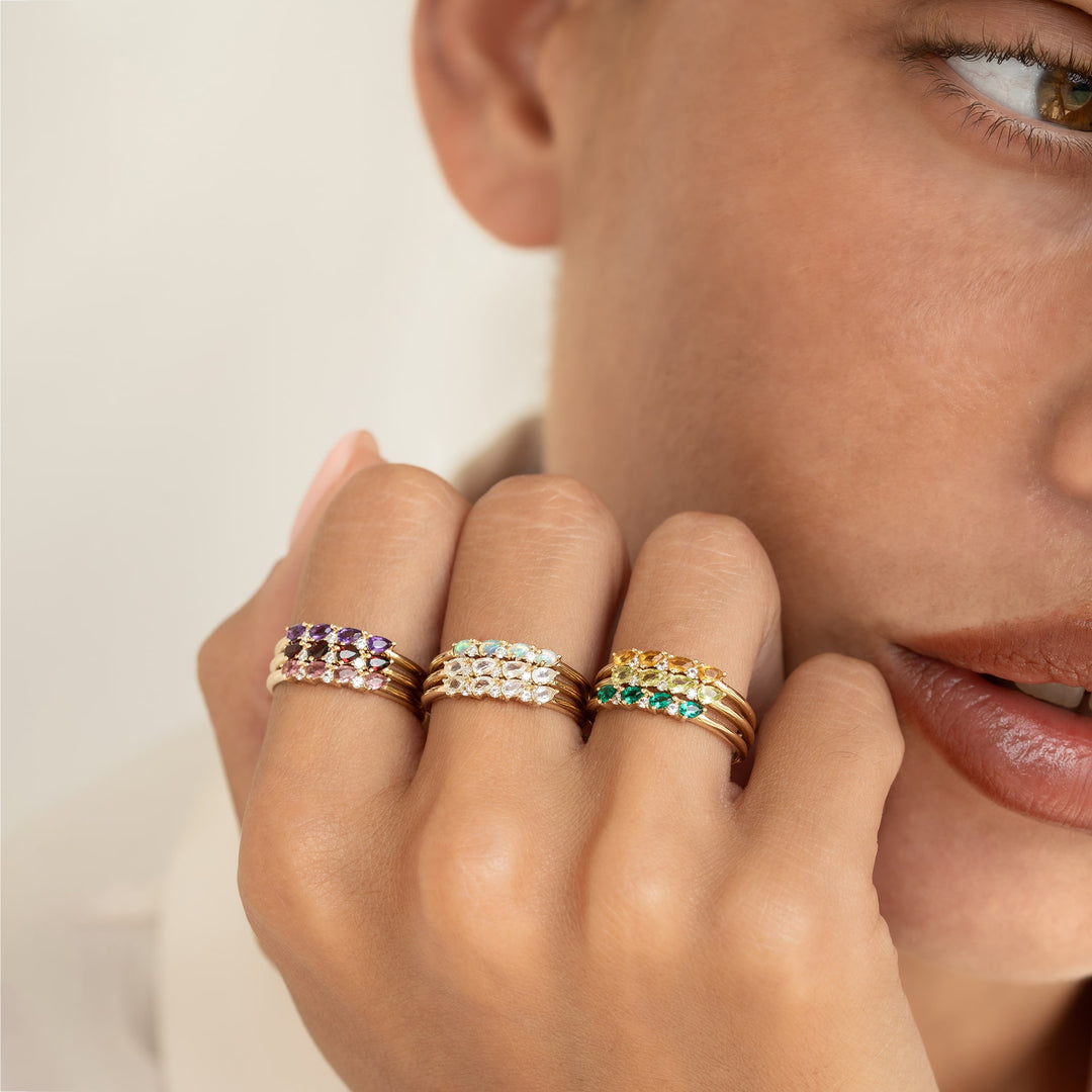 October Birthstone Pear Ring 14k Gold - Opal and Diamond | Linjer October Birthstone Pear Ring 14k Gold - Opal and Diamond | Linjer
