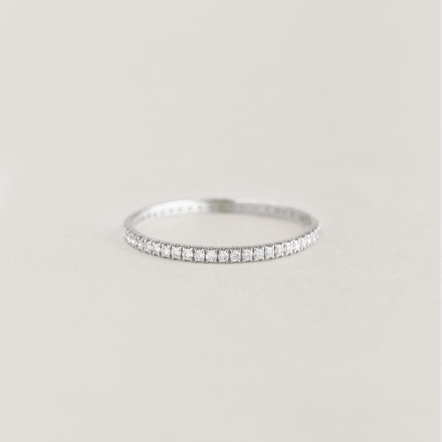 Diamond Eternity Ring White Gold with a continuous row of sparkling lab-grown diamonds on a delicate band