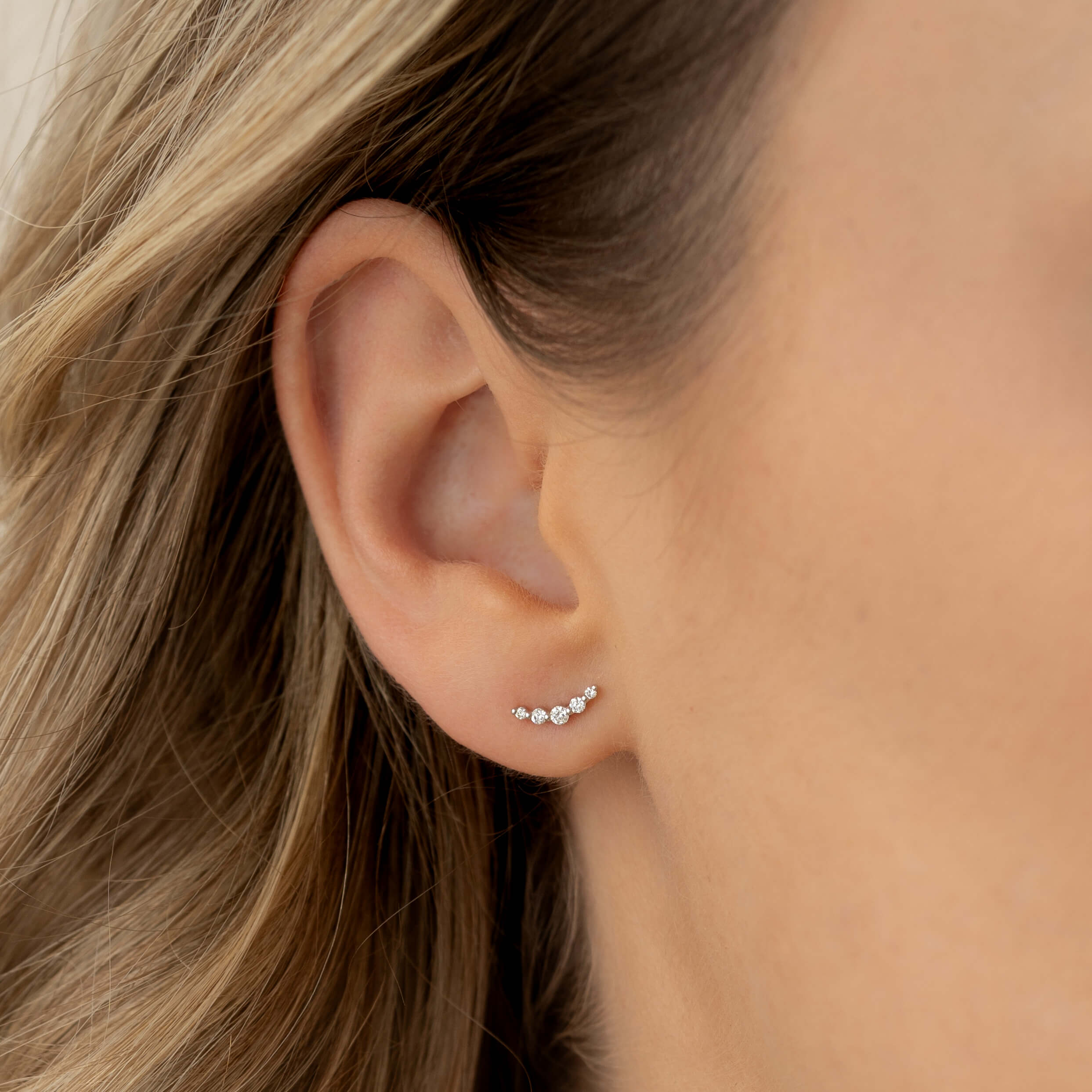 Lab Grown Diamond Climber Stud Earrings White Gold - Rhea | Linjer