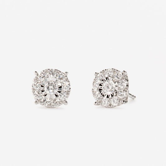 Diamond Earrings - 2 Carat Miracle Plate featuring 20 round-cut diamonds set in 14k white gold on white background