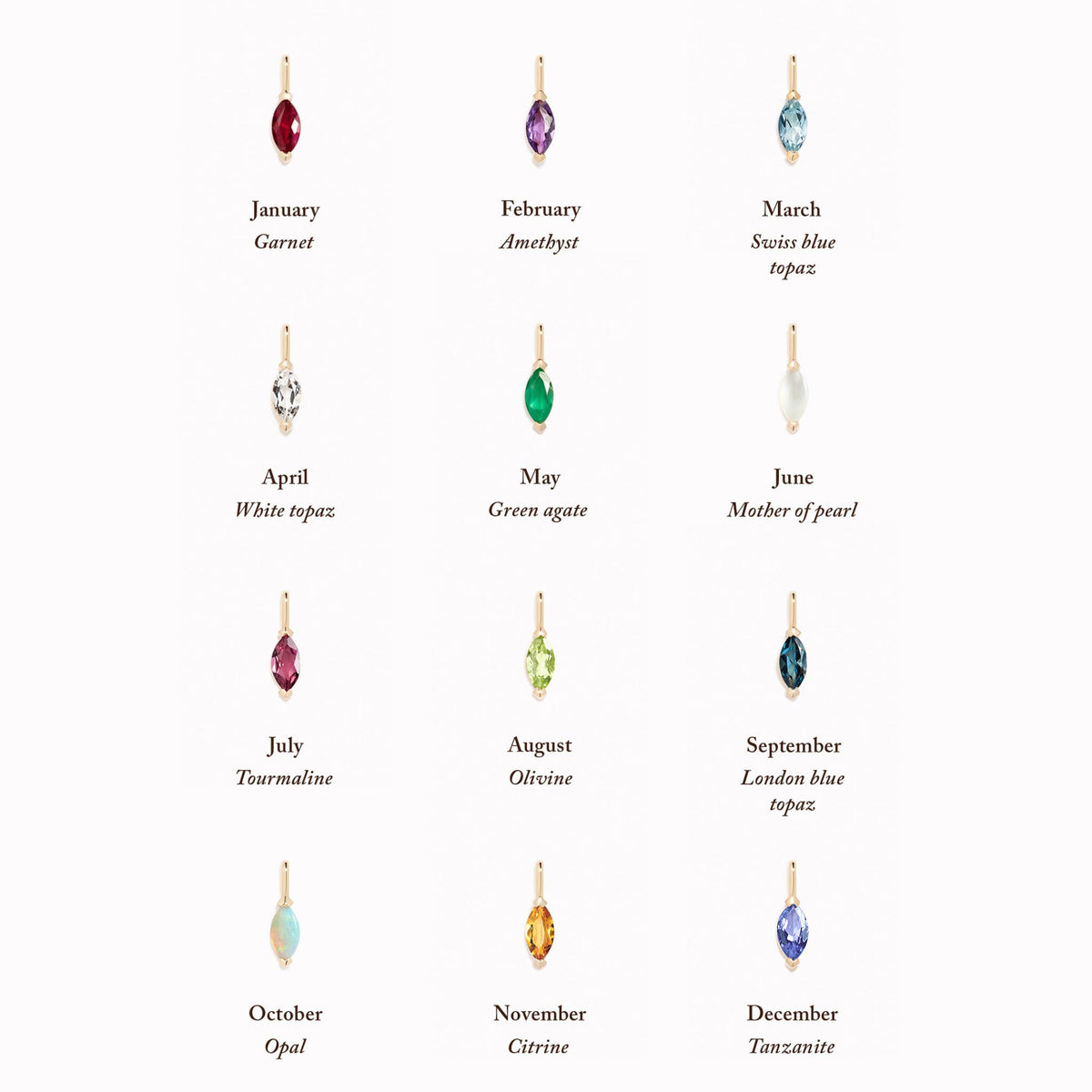 April Birthstone Pendant 14k Gold - White Topaz marquise-cut gemstone displayed on a clean white background