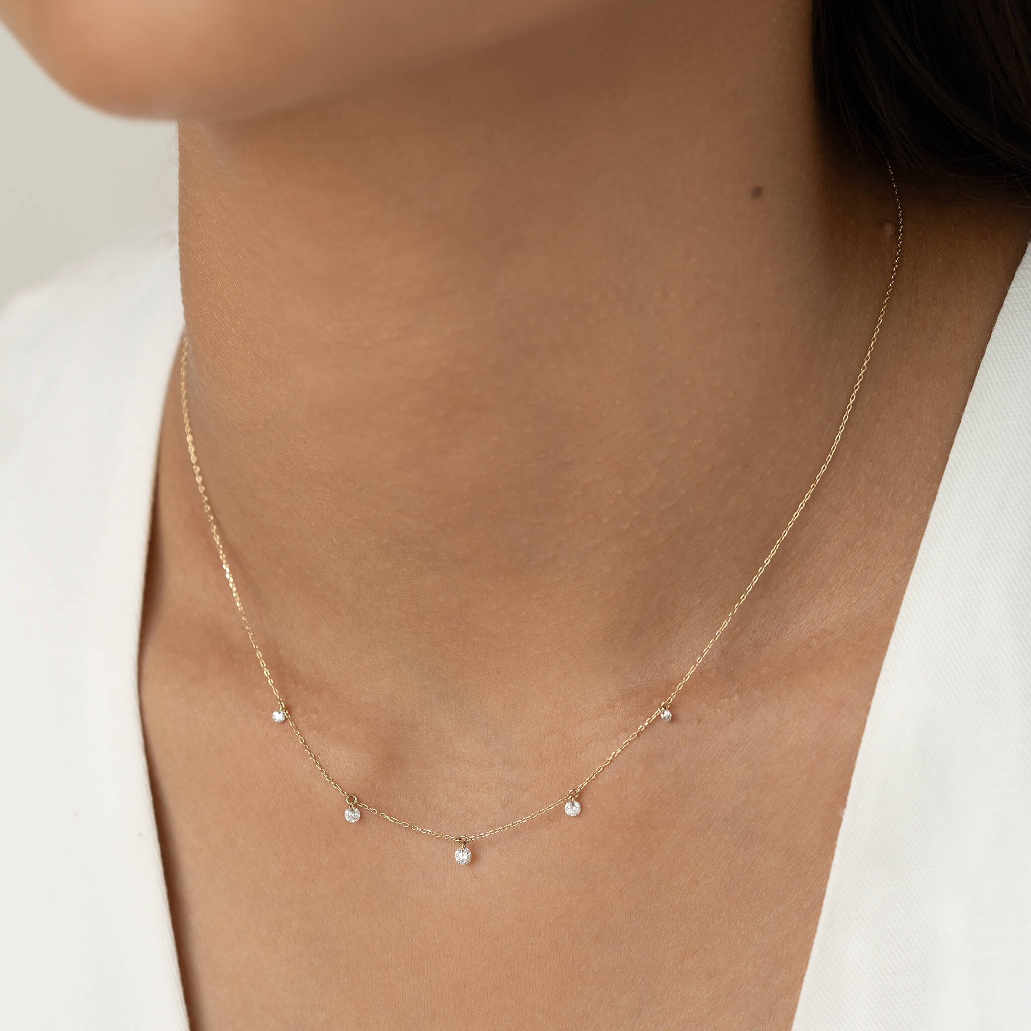 Mini Lab Grown Diamond Drop Station Necklace 14k Gold - Neve