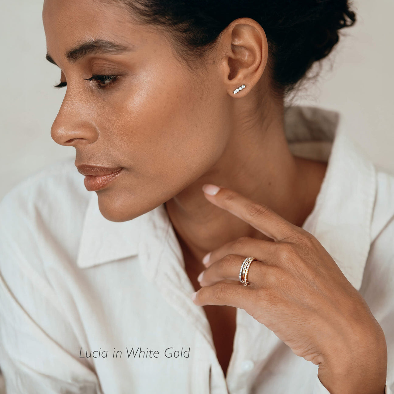 14k White Gold Diamond Bar Stud Earrings - Lucia – Linjer 14k White Gold Diamond Bar Stud Earrings - Lucia – Linjer