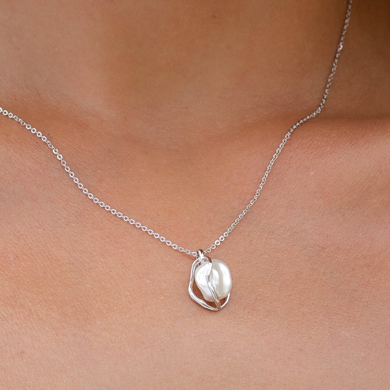 Keshi Pearl Necklace Silver - Marit | Linjer Jewelry