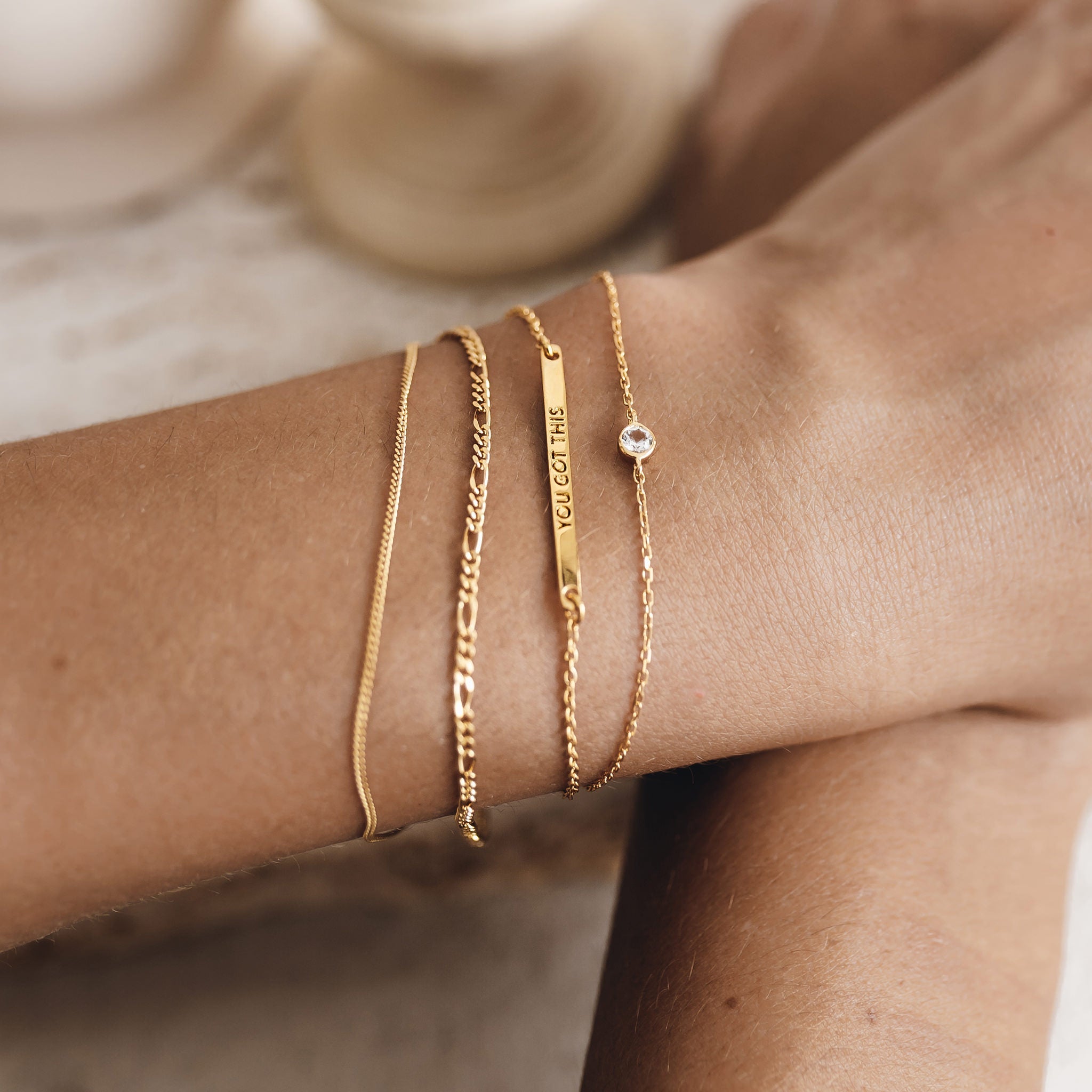 Gold vermeil chain bracelets with white topaz gemstone