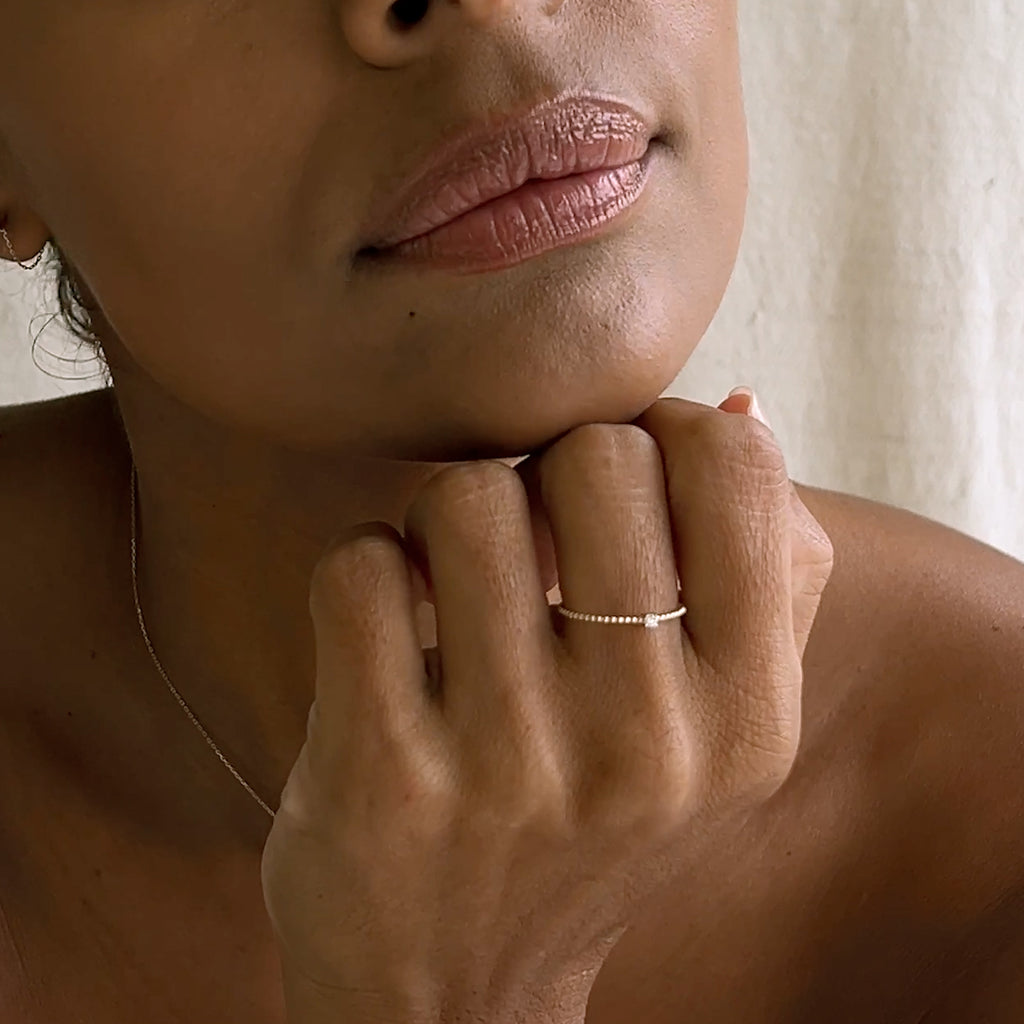 Lab Grown Diamond Beaded Ring 14k Gold - Natalie | Linjer Jewelry