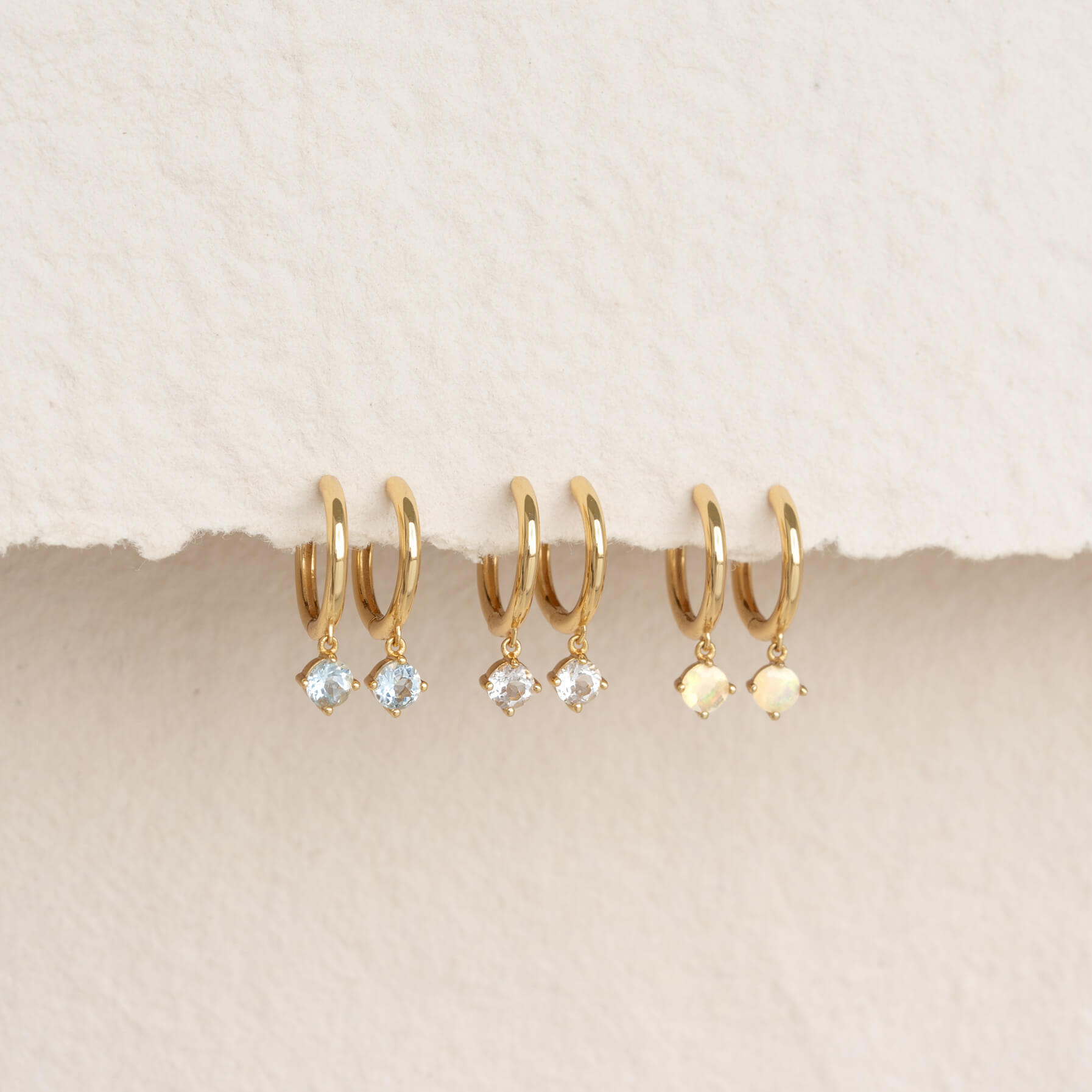 October Birthstone Drop Huggie Earrings - Opal | Linjer Jewelry