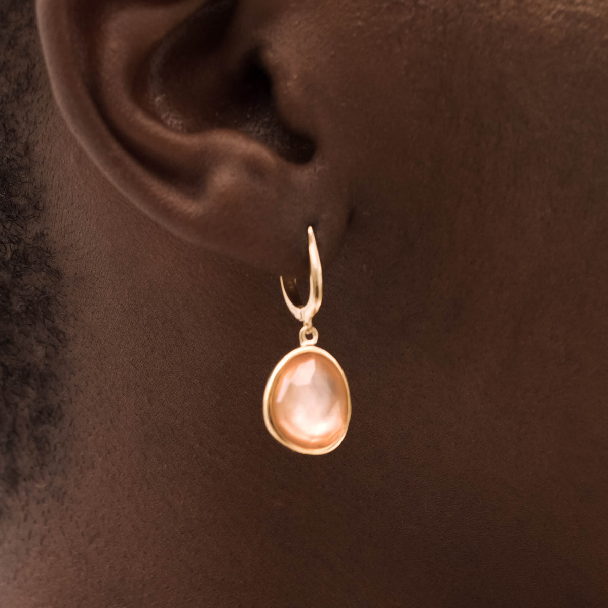 Gold vermeil drop earrings with dusty coral gemstone