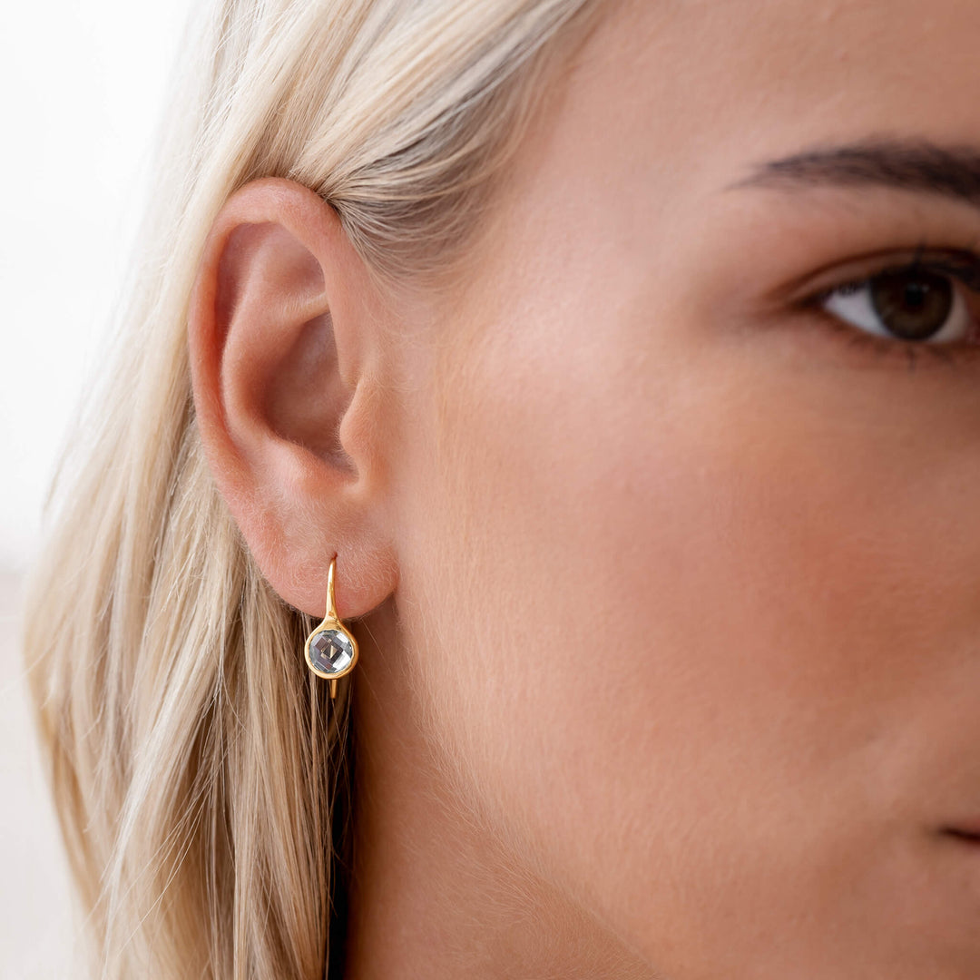 Drop earrings with blue topaz gemstones in gold vermeil
