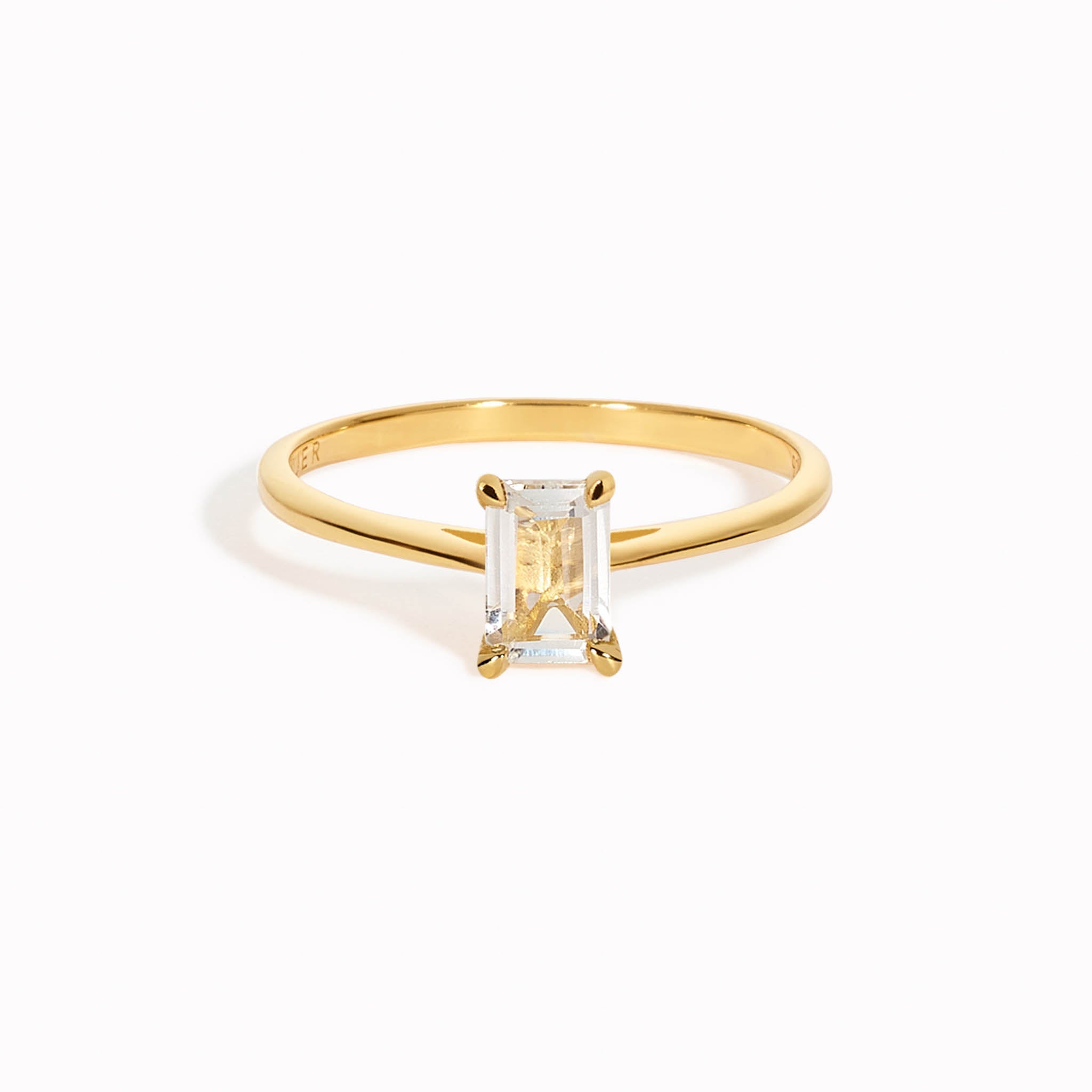 Baguette white topaz ring set on gold vermeil band