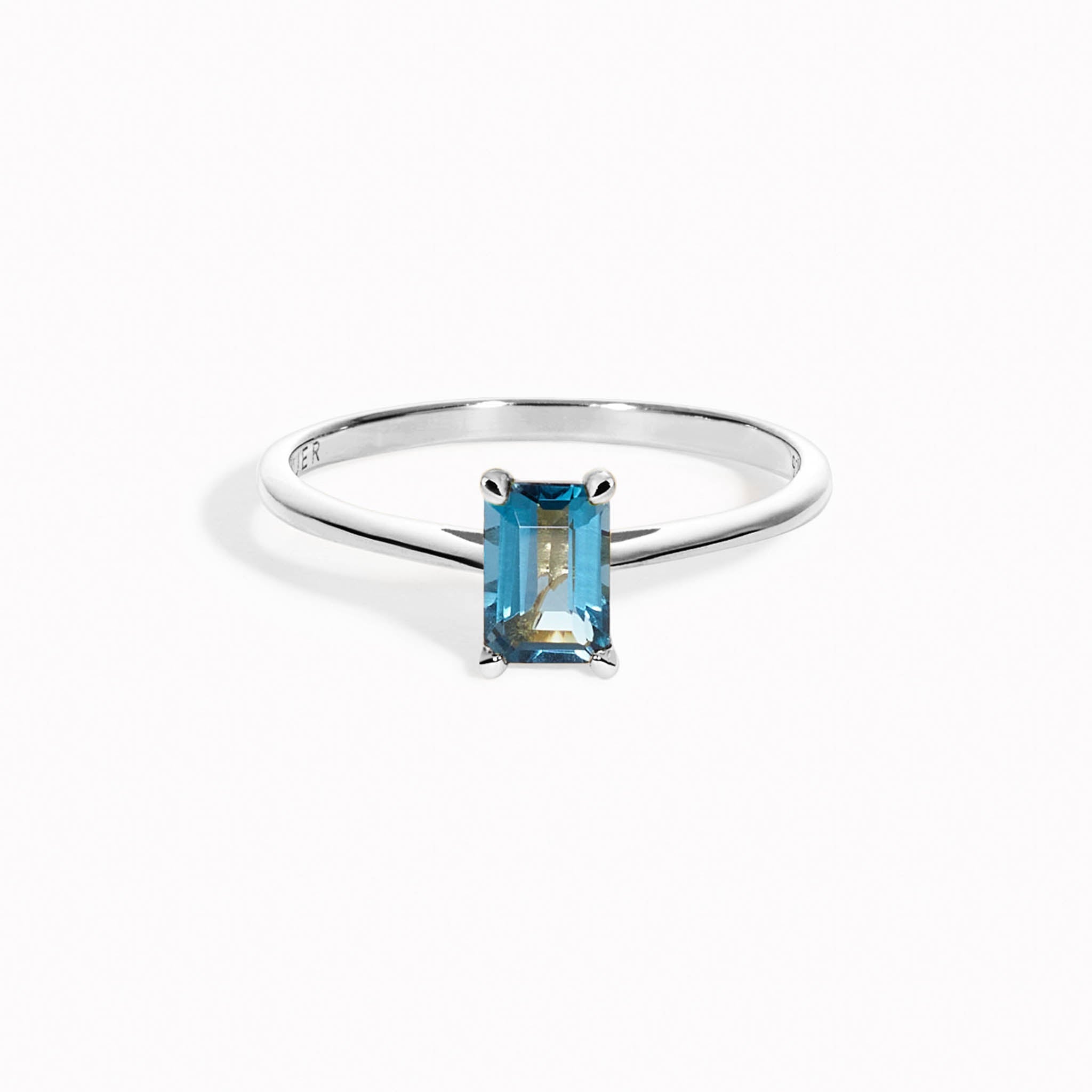 Baguette london blue topaz gemstone ring in sterling silver