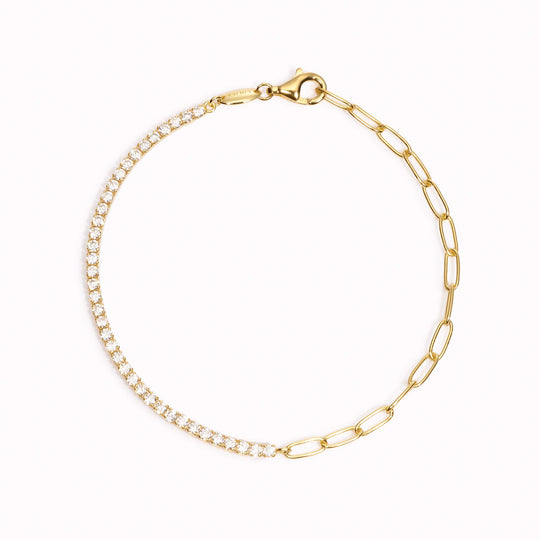 Gold Tennis Bracelet (Half) - White | Linjer Jewelry