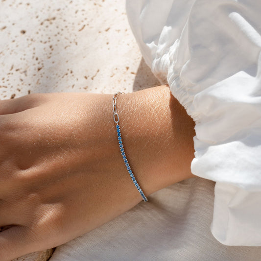 Sterling silver bracelet with blue zirconia gemstones