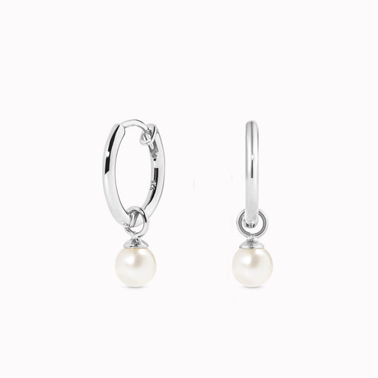 Silver pearl huggie earrings