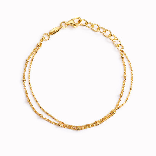 Gold vermeil double chain bracelet with small circle beads