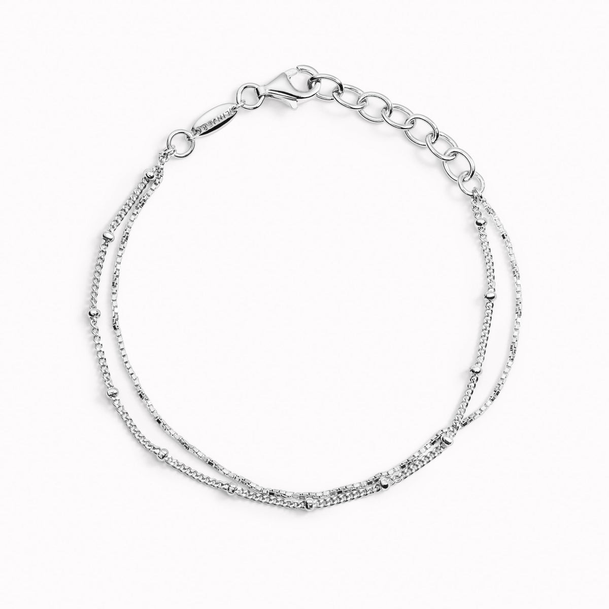 Silver chain bracelet with two chains and beaded details