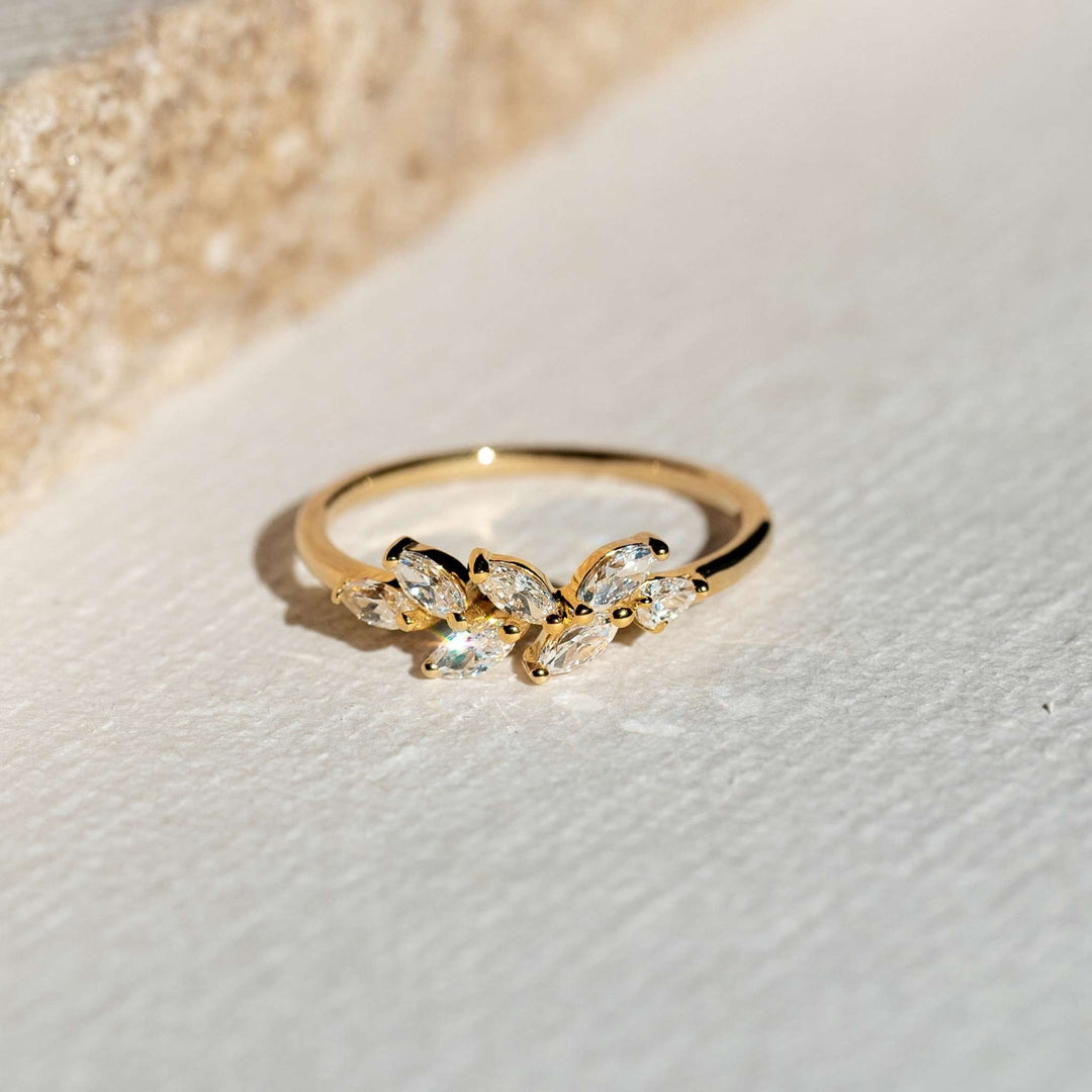 White gemstone marquise ring in gold vermeil 