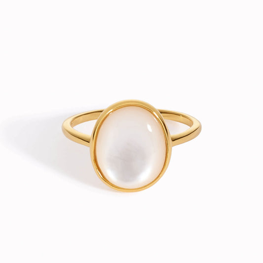 Mother of pearl on gold vermeil band with oval stone