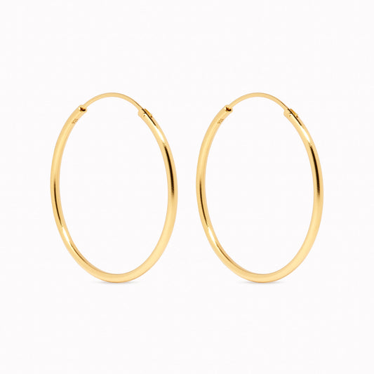 Large thin hoop earrings with hinged back in gold vermeil