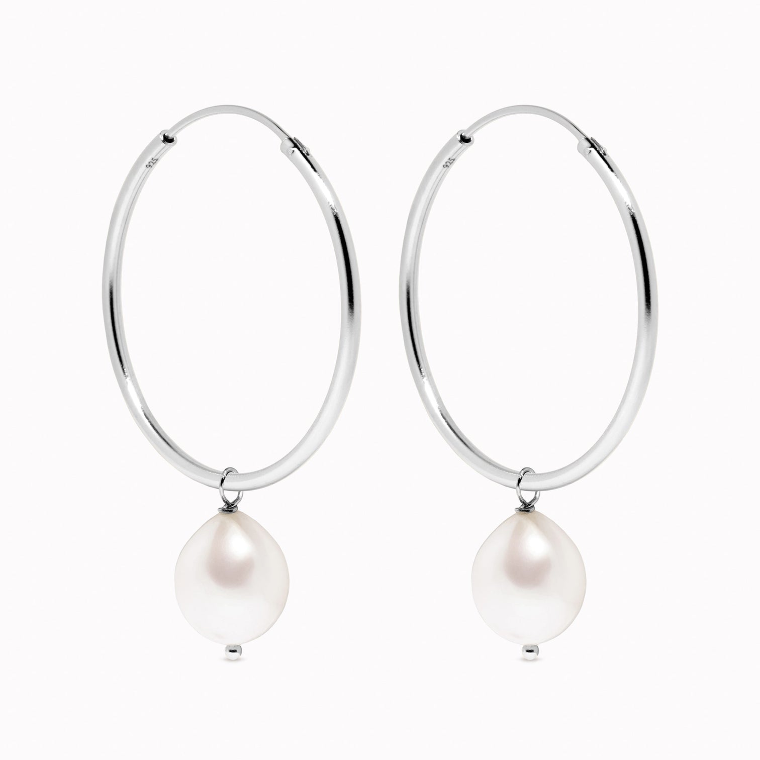 Hoop Earrings with Pearl Silver - Rebecca | Linjer Jewelry