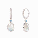 Silver Rainbow Moonstone Earrings - Victoria (Blue Gem)