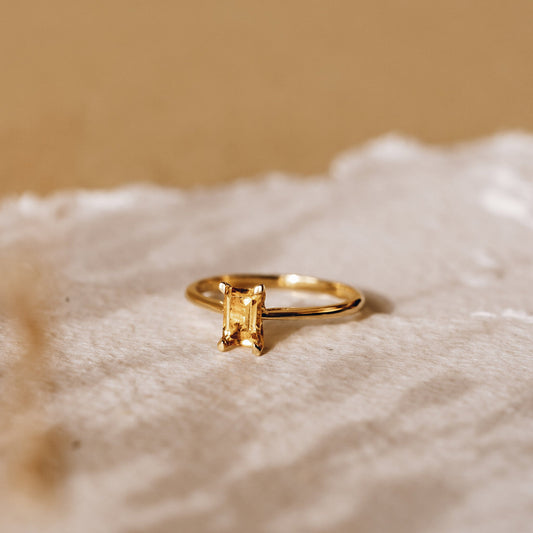 Baguette citrine gemstone ring in gold vermeil