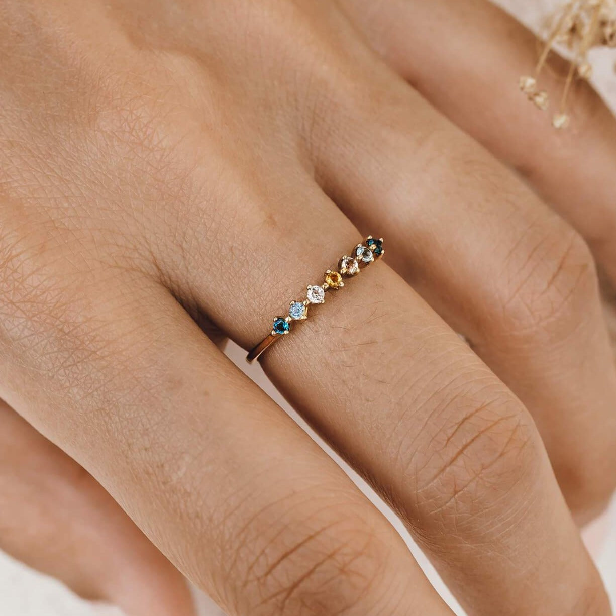 Multi color gemstone ring with uniform stones in gold vermeil 