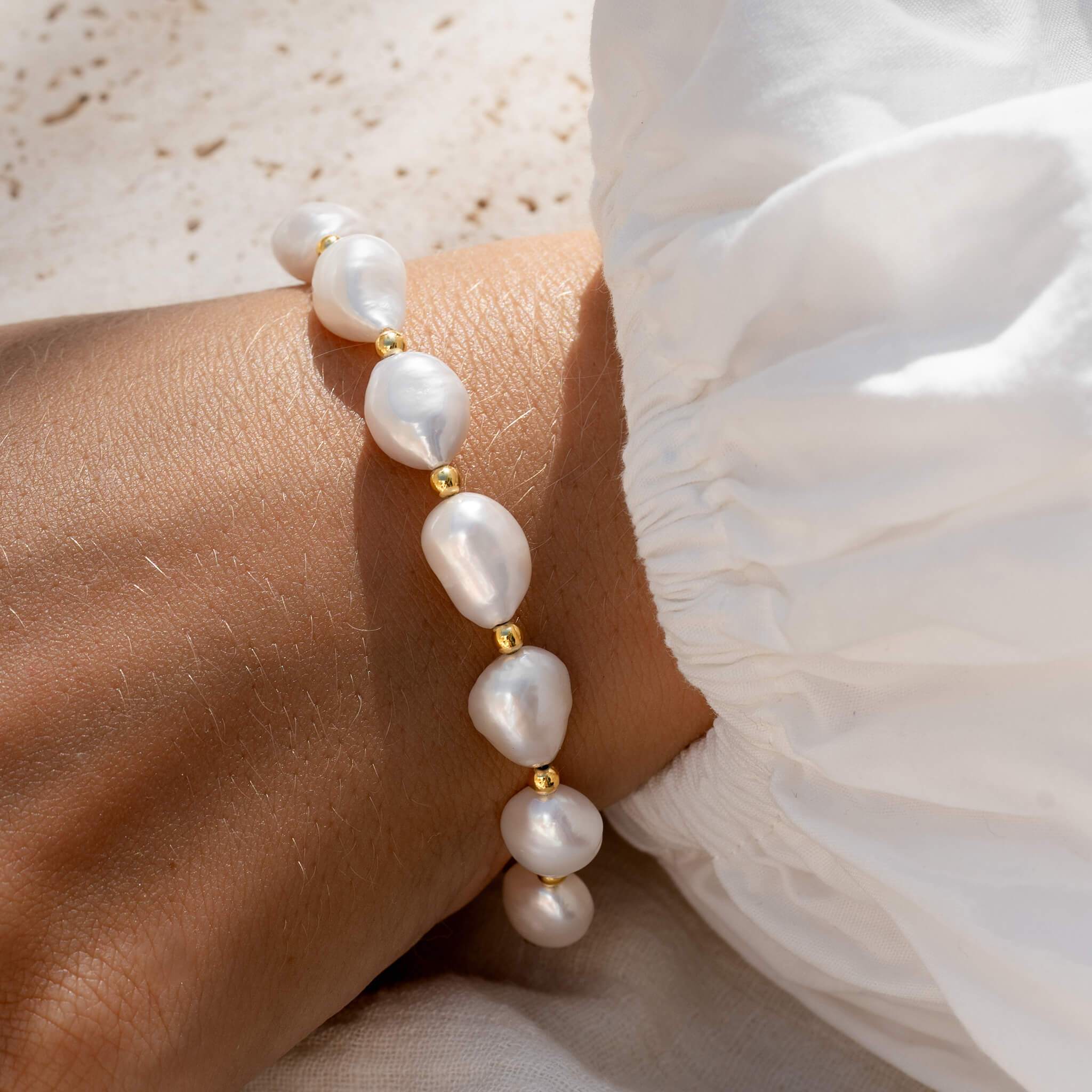 Be Effortless Bracelet - Women's Beaded Chain Bracelet Freshwater Pearls  Sterling Silver 14kt Gold Vermeil | Beblue Bijoux