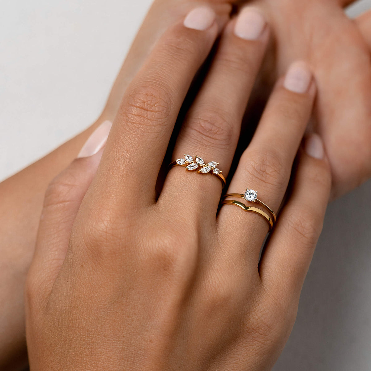Three white gemstone rings in gold vermeil 