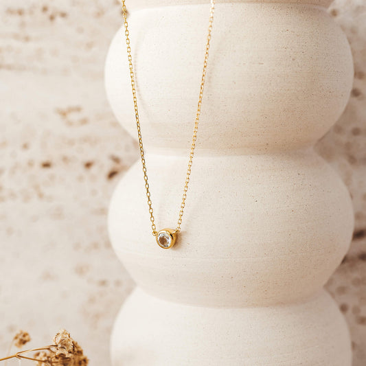 Bezel-set white topaz gemstone necklace in gold vermeil