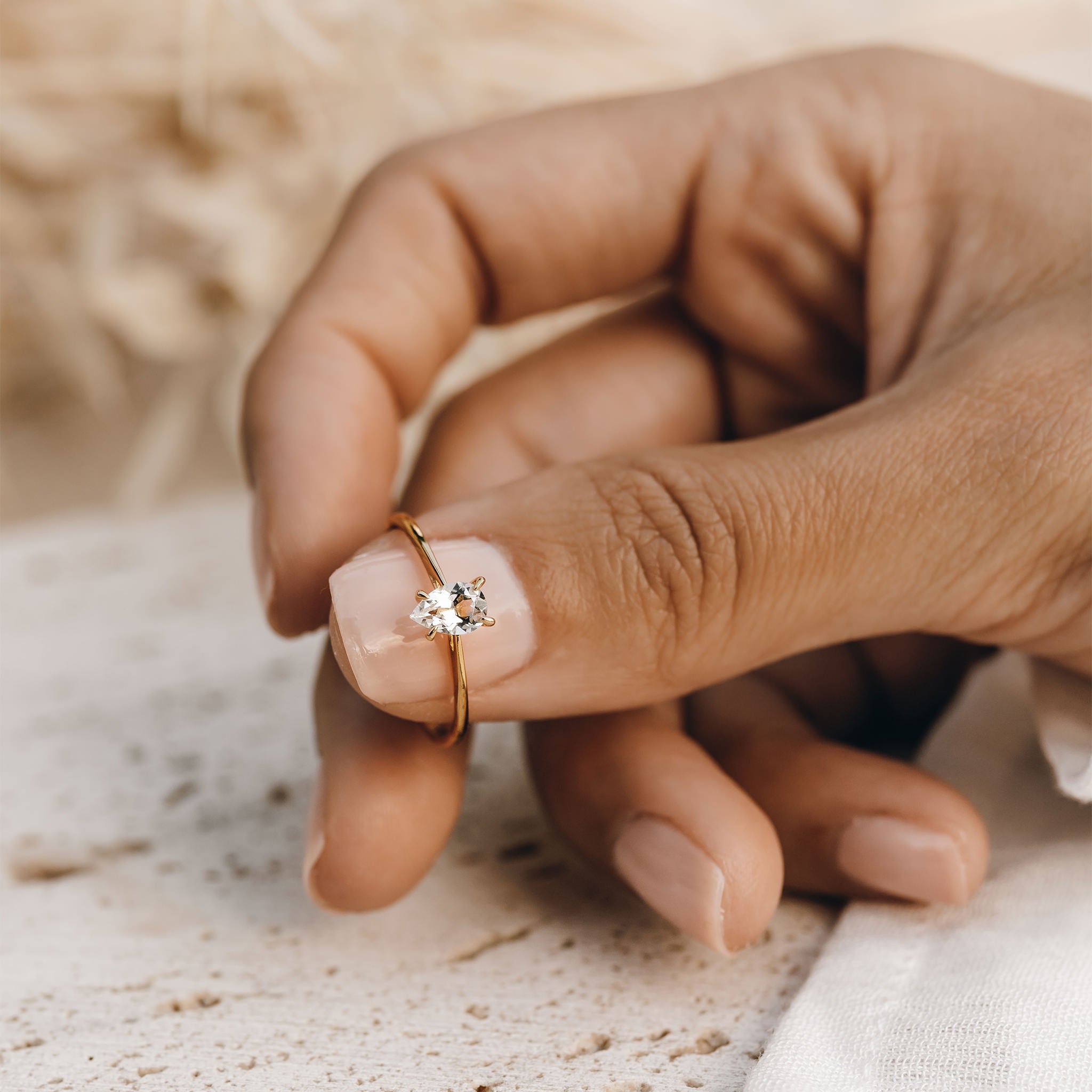 Gold vermeil ring with white topaz gemstone