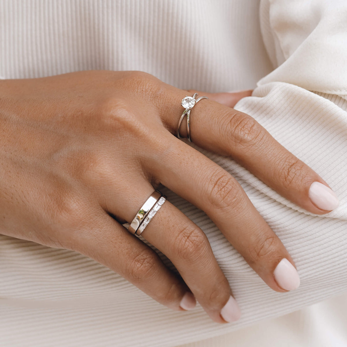 Sterling silver rings with white gemstones