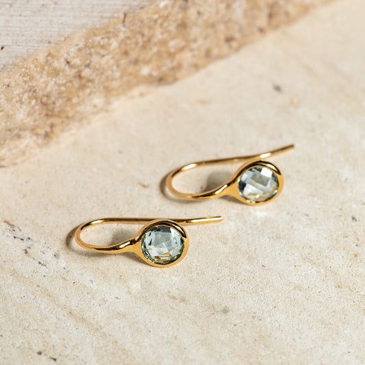 Gold drop earrings with blue topaz gemstones