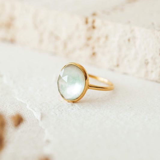Green amethyst doublet ring in gold vermeil
