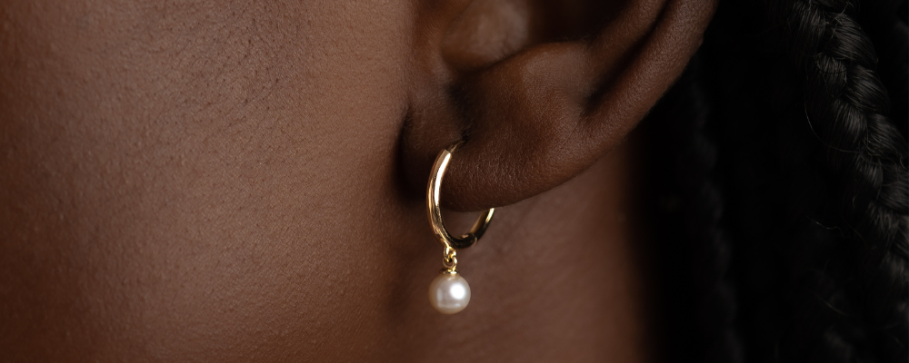 Different karats of gold - 14k Gold Huggie Earrings with Pearl - Alicia