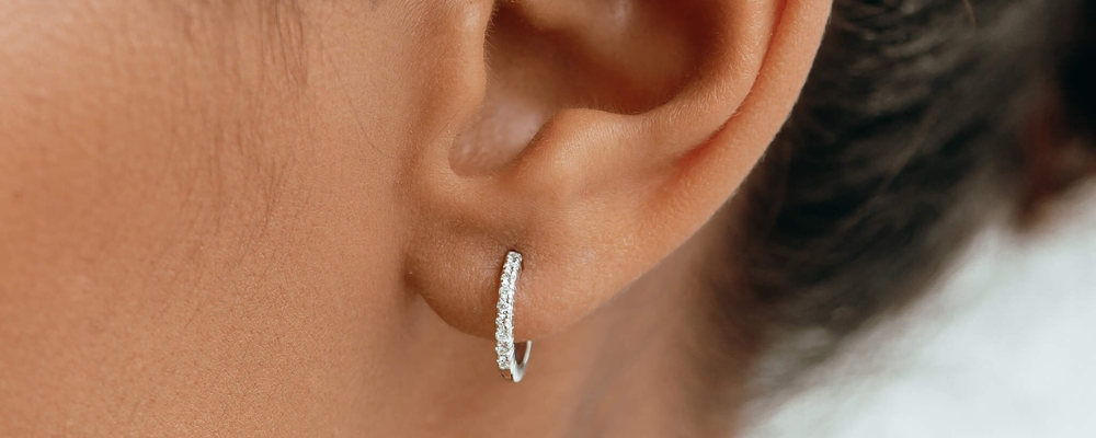 White Gold Earrings - 14k White Gold Diamond Huggie Earrings - Susanna