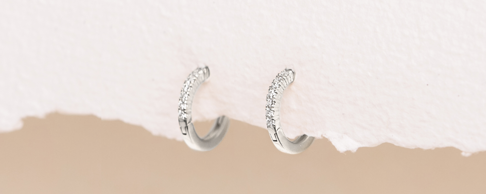 Lab Grown Diamond Earrings-14k White Gold Diamond Huggie Earrings - Susanna