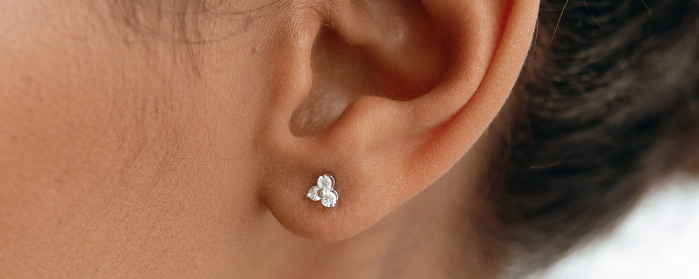 White Gold Earrings - 14k White Gold Diamond Stud Earrings - Trillium