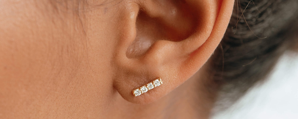 Lab Grown Diamond Earrings-14k Yellow Gold Diamond Bar Stud Earrings - Lucia
