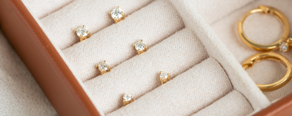 4Cs of Diamonds - 14k Yellow Gold Diamond Stud Earrings 3mm - Aria