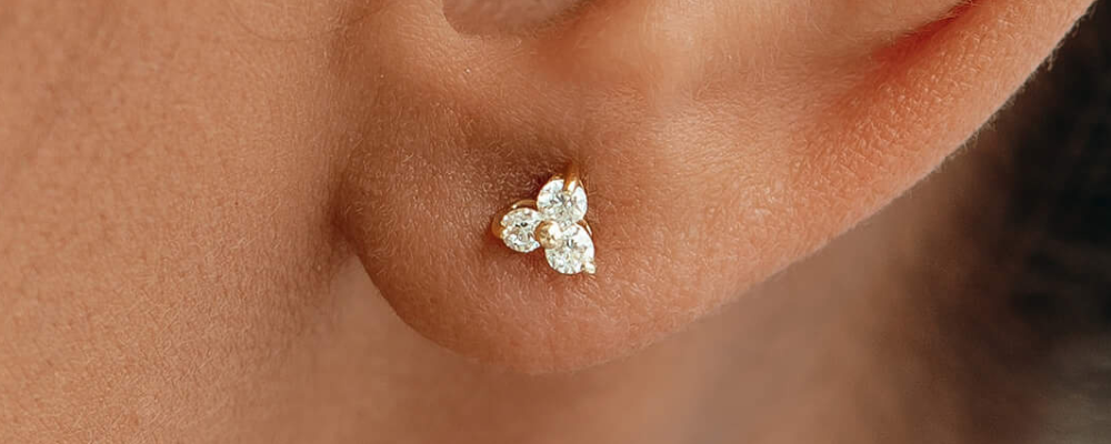 Bridal Earrings - 14k Yellow Gold Diamond Stud Earrings - Trillium
