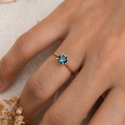 14k gold solitaire ring london blue topaz lilly luxe