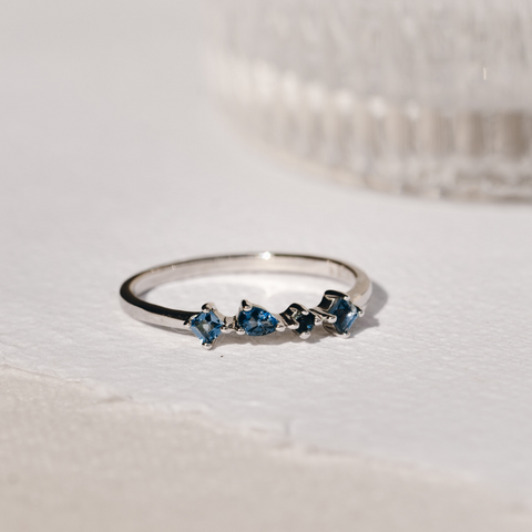 Silver London Blue Topaz Gemstone Ring on plain background
