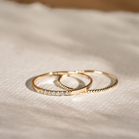 Miriam Diamond Pave Ring and Laila Twist 14k Gold Ring