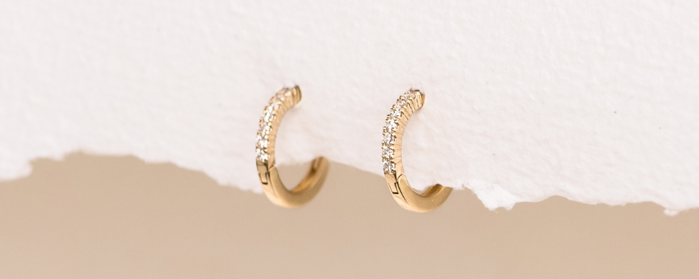 Anniversary Jewelry - 14k Yellow Gold Diamond Huggie Earrings - Susanna